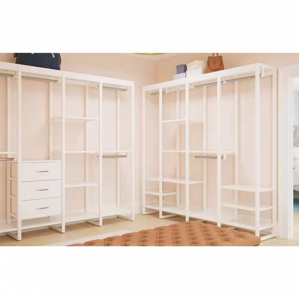 CLOSETS By LIBERTY 84 in. W White Adjustable Wood Closet System with 13-Shelves and 4-Rods