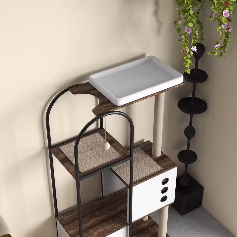 None Cat Tree Tower Cat Tower House with Scratcher Post Cat Tree Condo with Scratching Pads Cat Furniture with Resting Bed