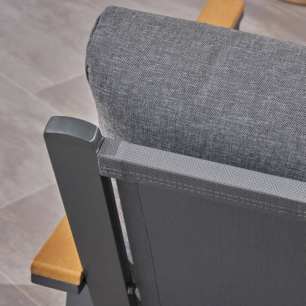 Noble House Grenada Teak Brown 6-Piece Wood Patio Conversation Sectional Seating Set with Blue Cushions