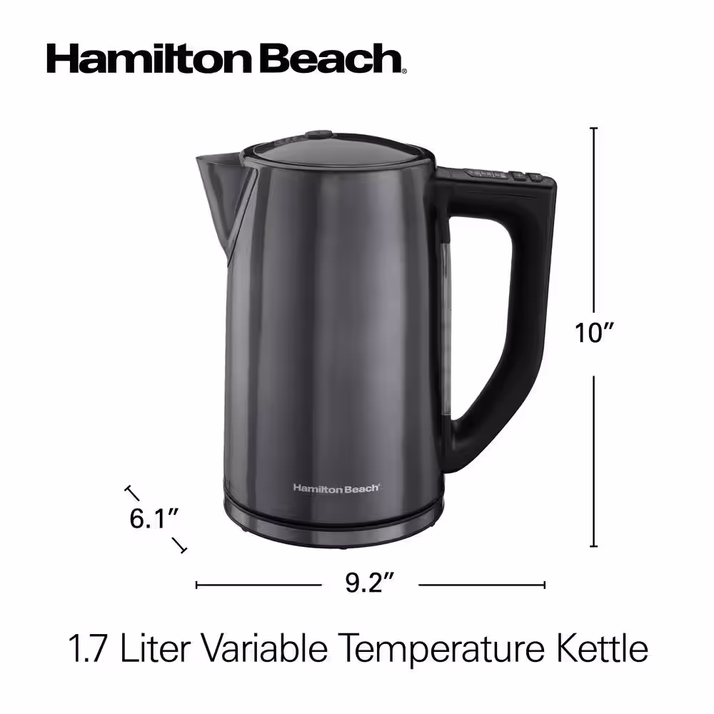 Hamilton Beach 7-Cup Black Stainless Steel Cordless Electric Kettle with Variable Temperature