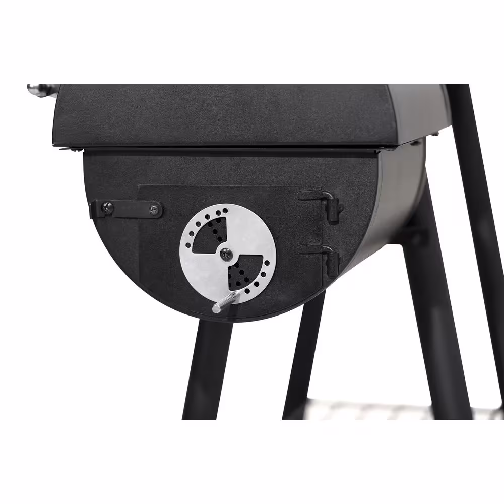 PHI VILLA Offset Charcoal Smoker and Grill in Black