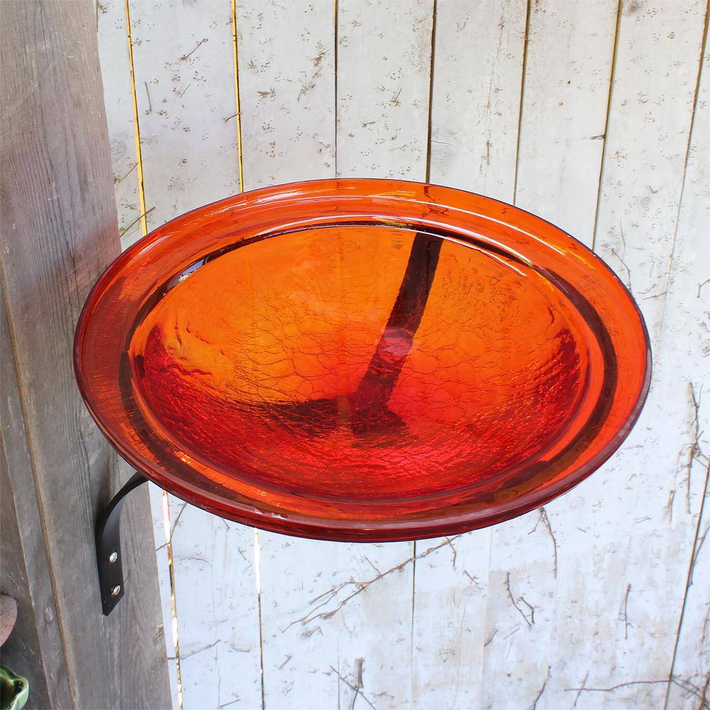 Achla Designs 12.5 in. Dia Red Reflective Crackle Glass Birdbath Bowl with Wall Mount Bracket