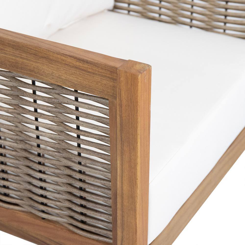 Noble House Rattler 4-Piece Wood Patio Conversation Set with Beige Cushions