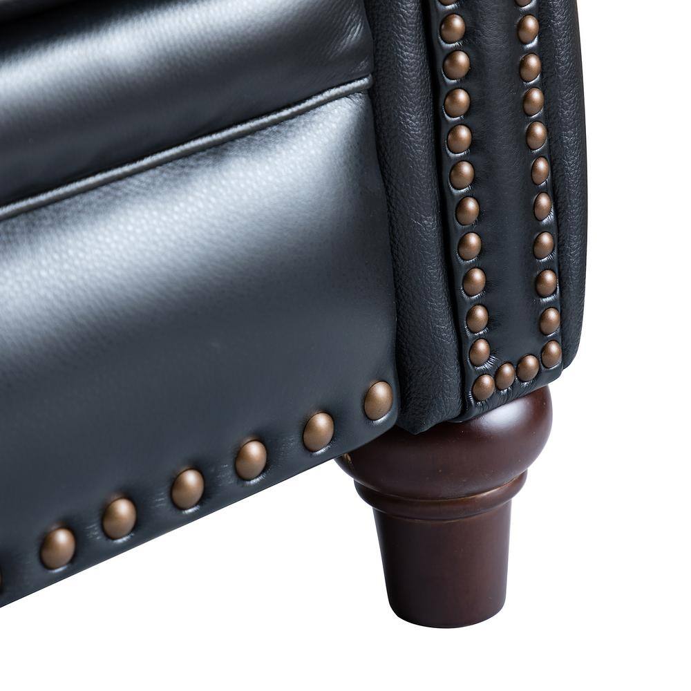 JAYDEN CREATION Theresa Comfy Black Manual 3-Position Cigar Genuine Leather Recliner with Nailhead Trim and Solid Wooden Legs Set of 2