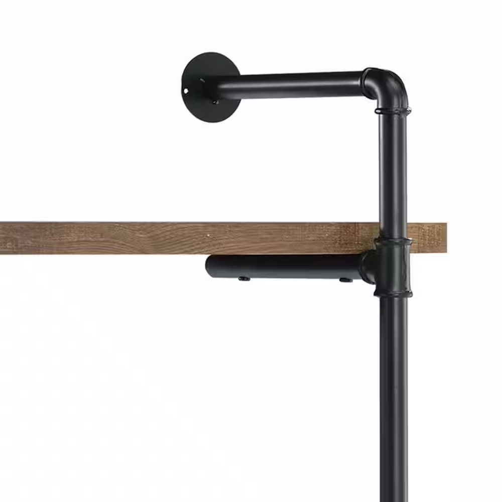 Benjara 11.5 in. L x 39.25 in. W x 46 in. H Brown Wooden Wall Shelf with 4-Tier Shelves and Pipe Design Frame