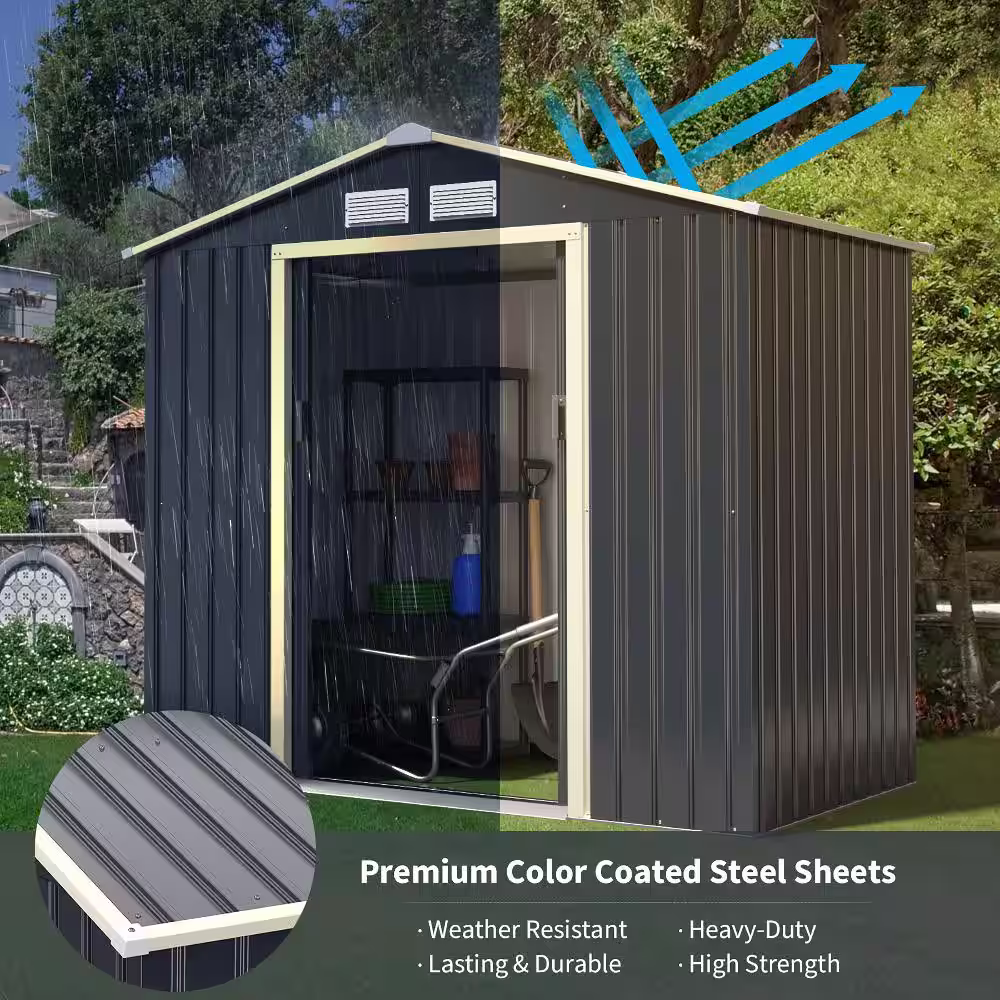 Costway 7 ft. W x 3.8 ft. D Metal Shed With 25.6 sq. ft.