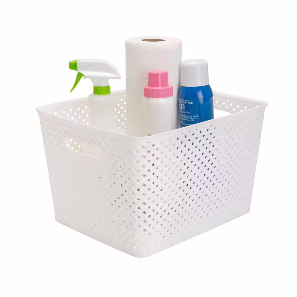 Simplify 8.66 in. H x 11.42 in. W x 13.78 in. D White Plastic Cube Storage Bin