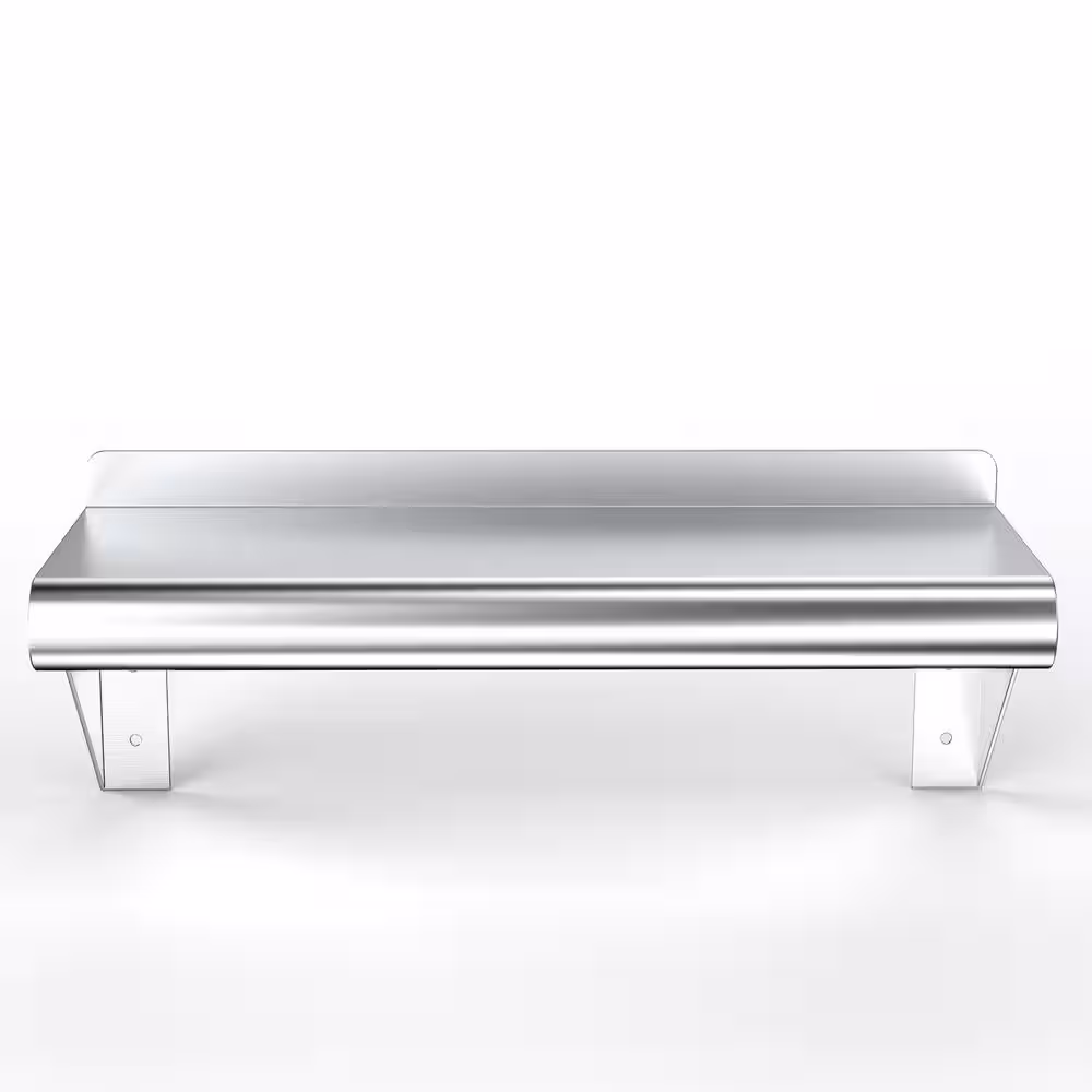 None 8 in. x 16 in. Stainless Steel Wall Shelf. Kitchen, Restaurant, Garage, Laundry, Utility Room Metal Shelf with Brackets