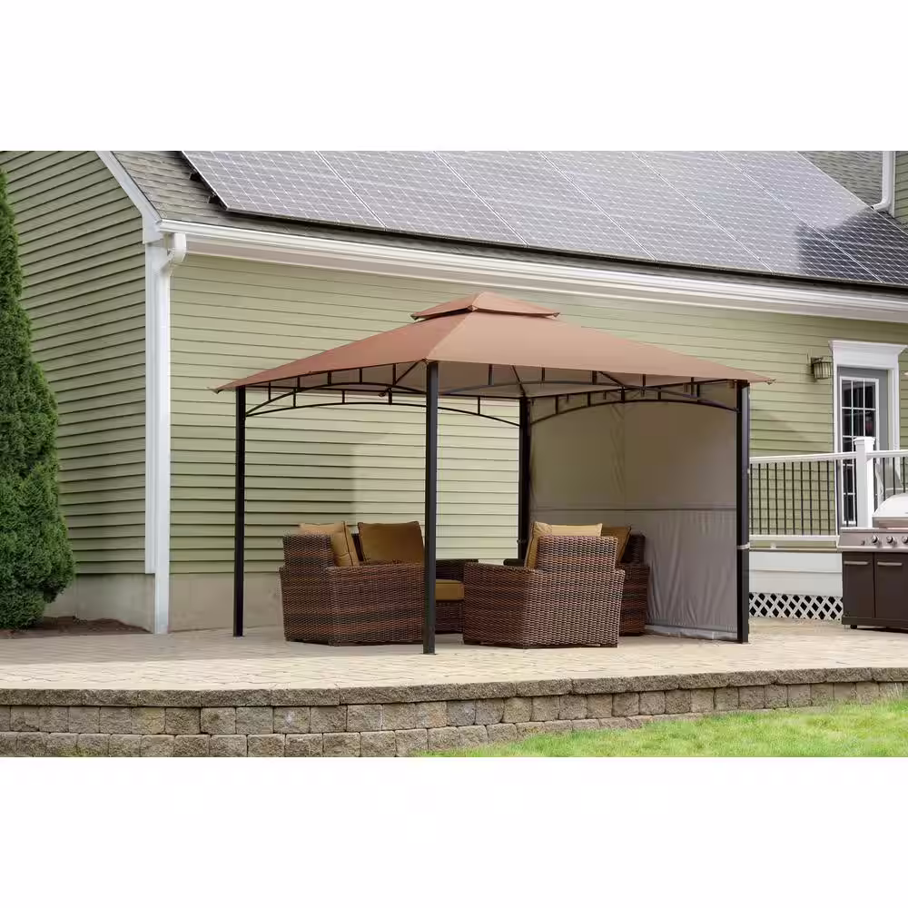ShelterLogic 11 ft. D x 11 ft. W Redwood High-Quality Steel Gazebo in Bronze with Water-Resistant Cover and Seasonal Shade