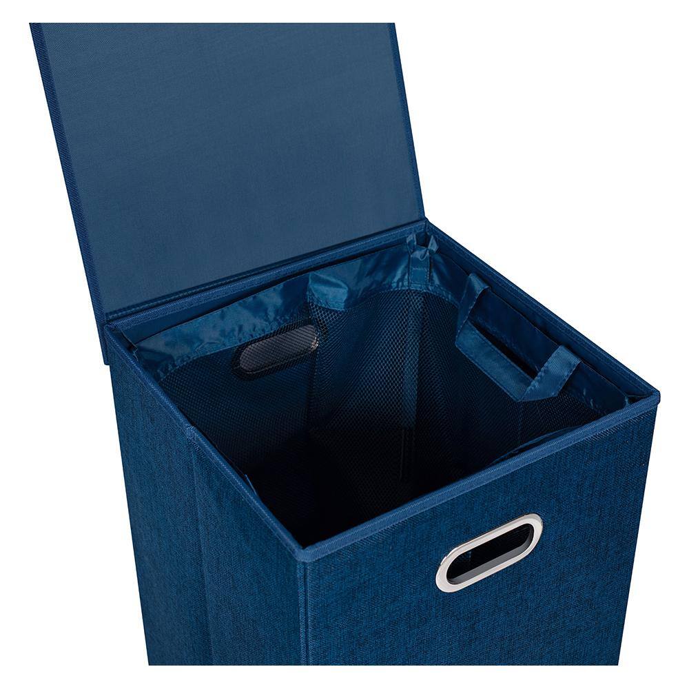 BirdRock Home Navy Single Linen Laundry Hamper with Lid and Removable Liner