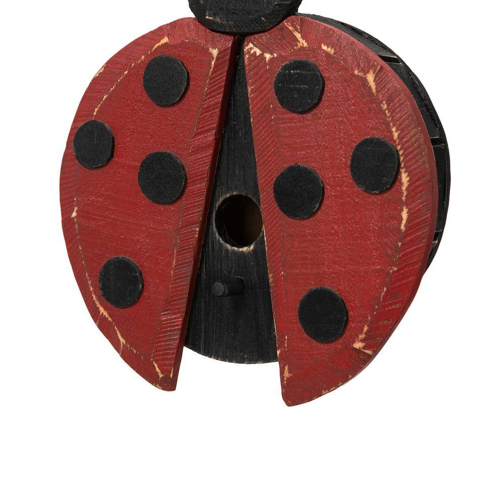 Glitzhome 11.5 in. H Distressed Solid Wood Ladybug Birdhouse (KD)