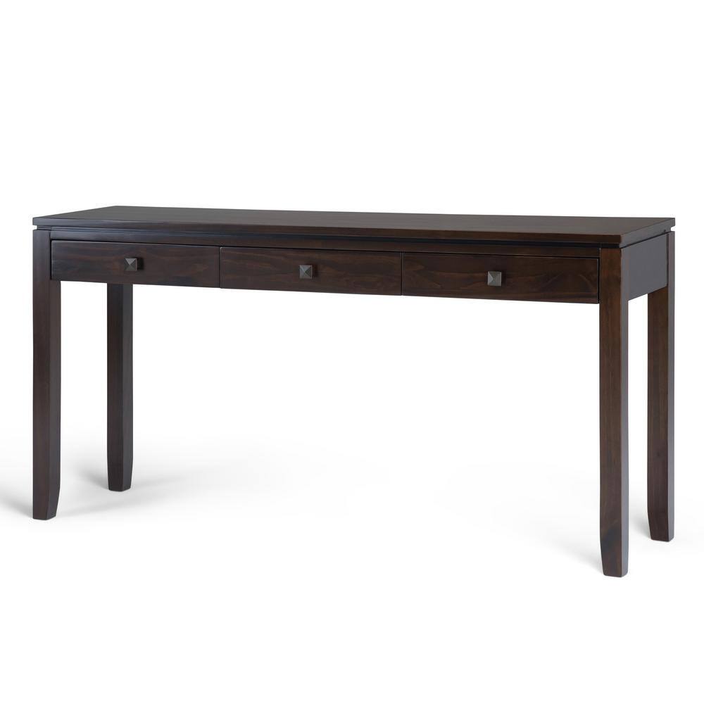 Simpli Home Cosmopolitan Solid wood 60 in. Wide Contemporary Wide Console Sofa Table in Mahogany Brown