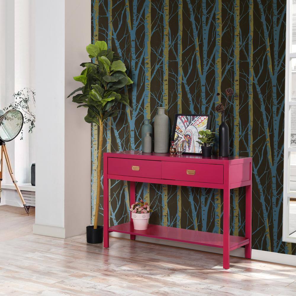 Homy Casa Bianca 44.3 in. Pink Standard Rectangle Wood Console Table with 2-Drawers