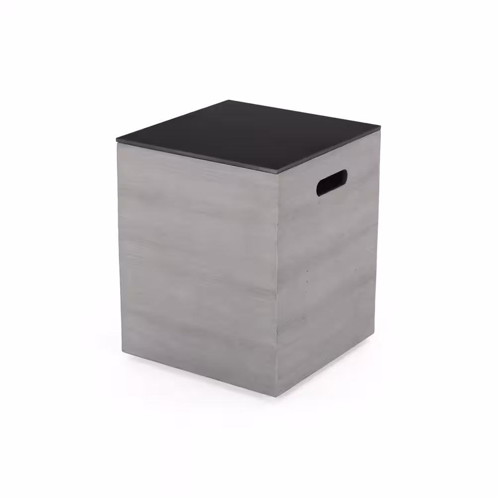 Noble House Langton 16 in. x 20 in. Rectangular Concrete Propane Fire Pit in Dark gray with Tank Holder