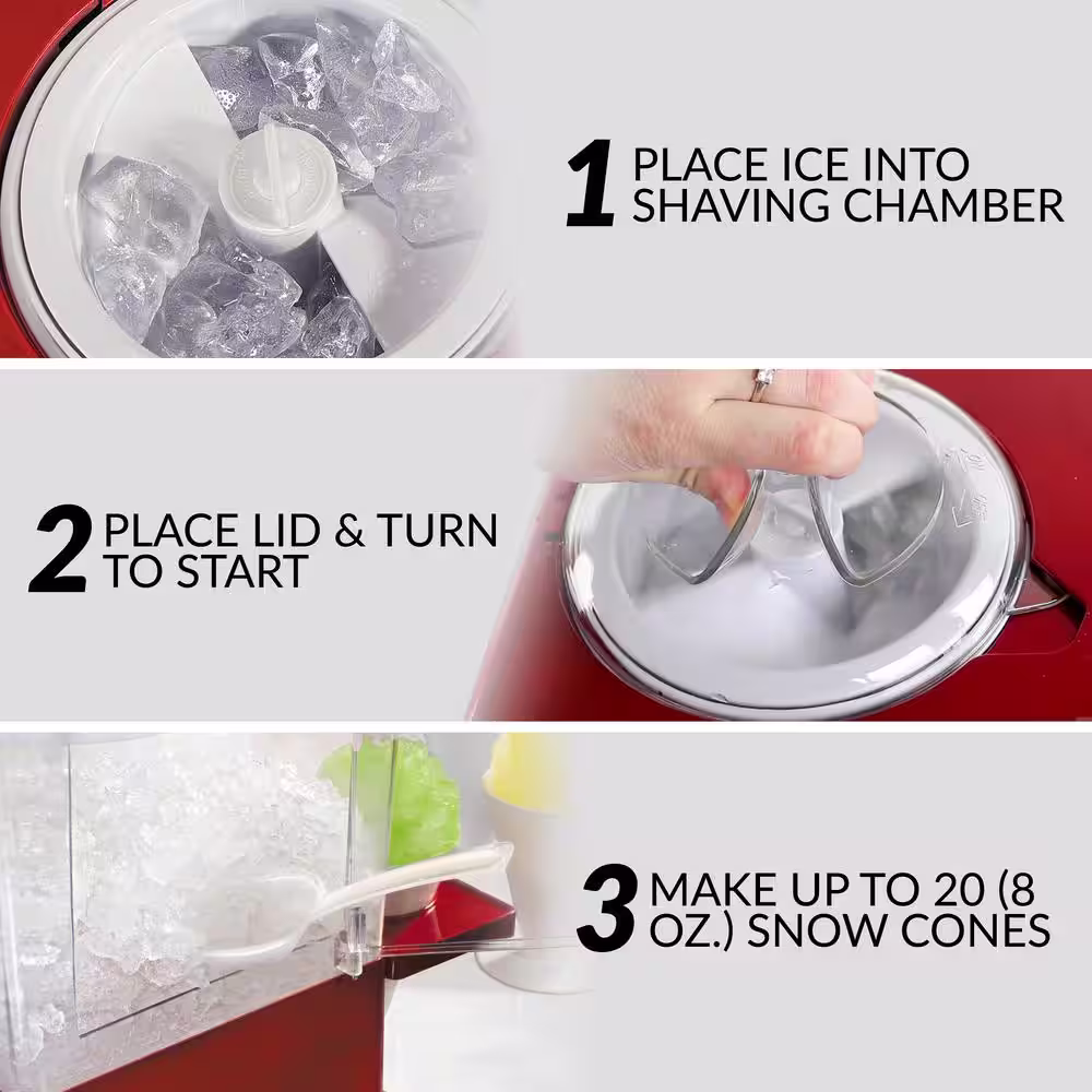 Nostalgia Retro Table-Top Red Snow Cone Maker, Makes 20 Icy Treats, With 2 Reusable Plastic Cups & Ice Scoop