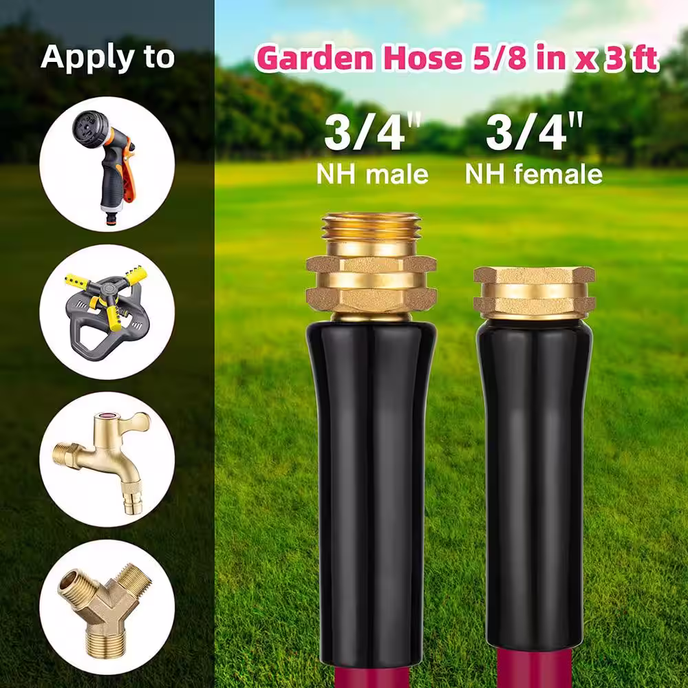 None 5/8 in. x 3 ft. Garden Hose, Heavy-Duty Durable Anti Kink Flexible Garden Water Hose