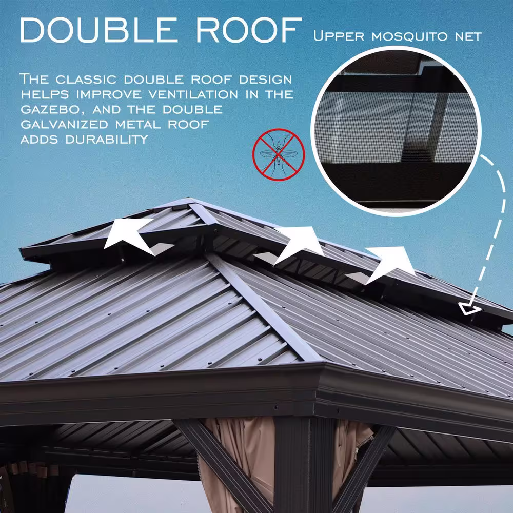 KOZYARD Alexander 12 ft. x 18 ft. Brown Aluminum Gray Hardtop Gazebo with Galvanized Steel Roof