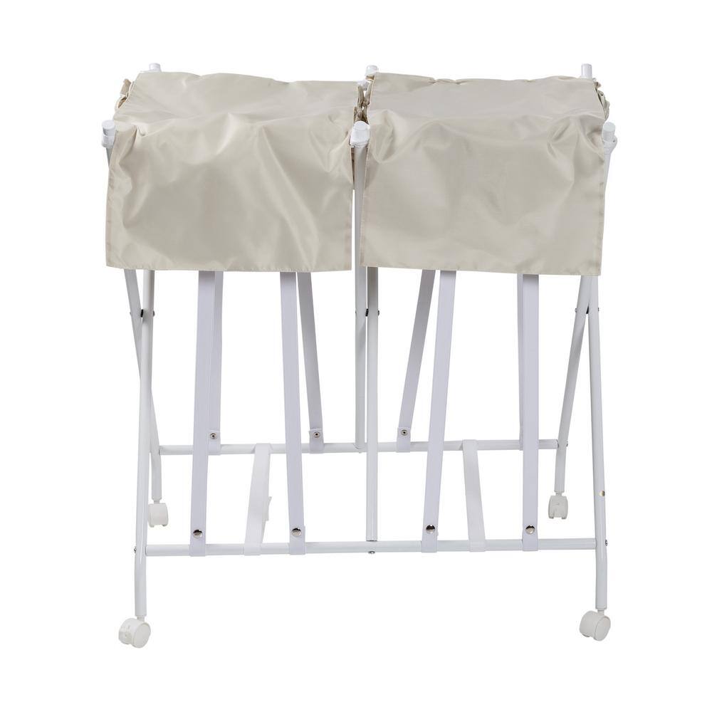 Honey-Can-Do White/Natural Folding Double Bounce Back Laundry Hamper with Wheels