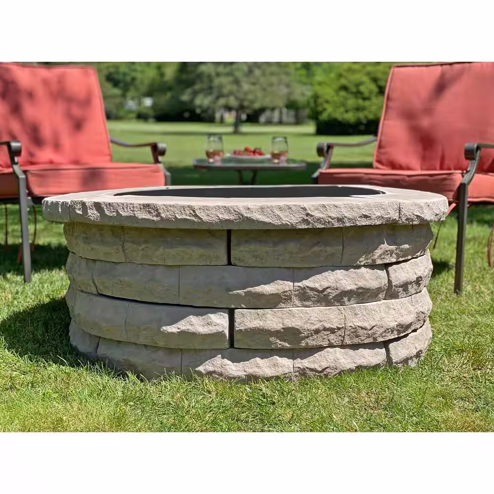 Nantucket Pavers Ledgestone 47 in. x 18 in. Round Concrete Wood Fuel Fire Pit Ring Kit Brown