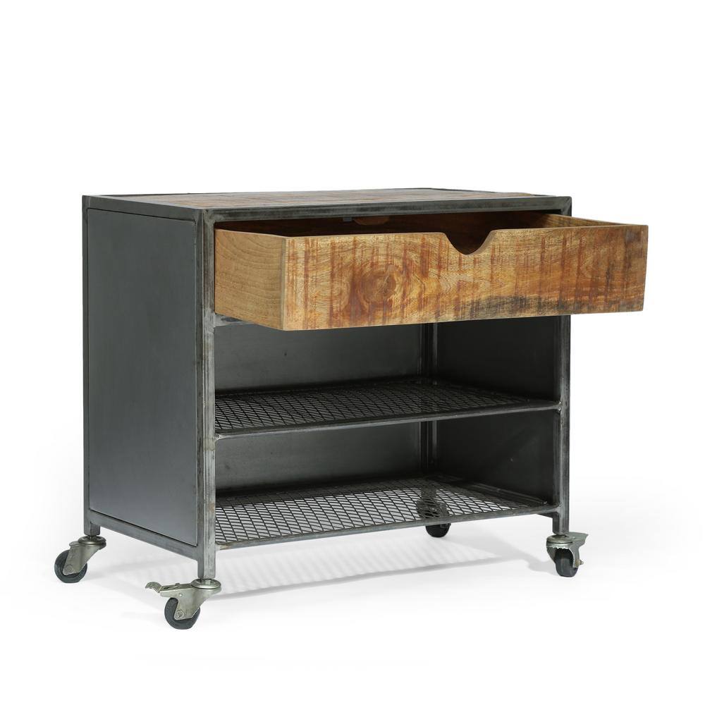 Noble House 23.25 in. H x 25.5 in. W HighDuffy 6-Pair Natural and Gray Mango Wood Shoe Rack with Drawer