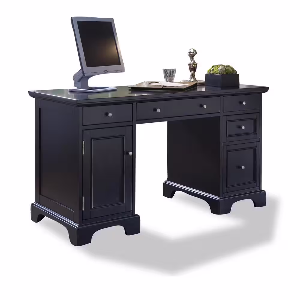 HOMESTYLES 54 in. Rectangular Black 5 Drawer Executive Desk with Keyboard Tray