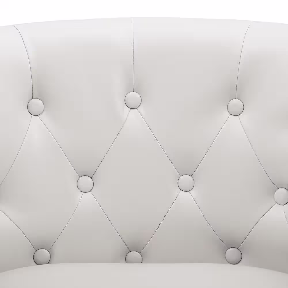 HOMESTOCK White Love Seat, Button Tufted Faux Leather Barrel Loveseat, Midcentury Modern 2-Seater Couch, Small Loveseat
