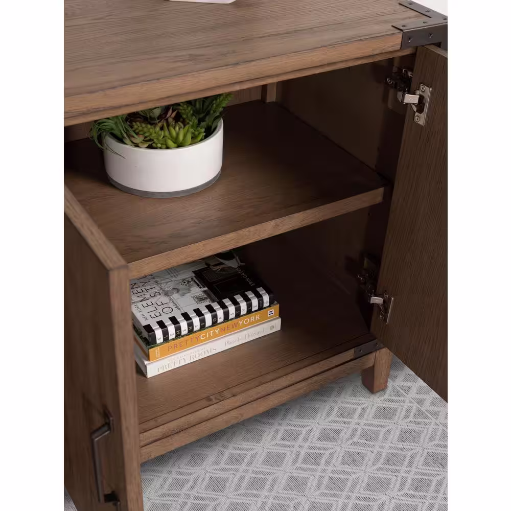 DEVONÂ &Â CLAIRE Kash 96 in. Wide Blonde Oak Rectangle Wooden Top Media Console Table