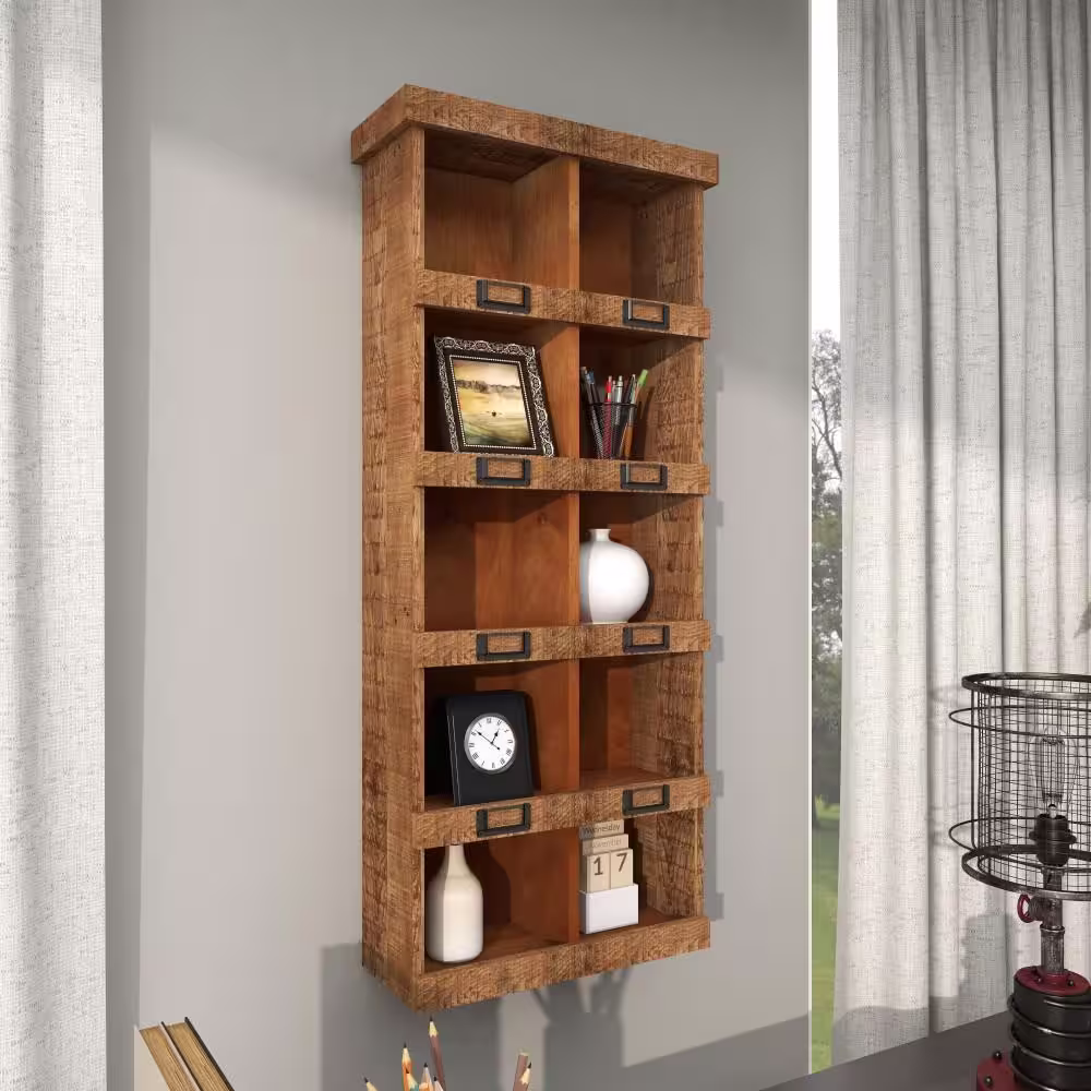 Litton Lane Brown 10-Cubbies Wood Wall Shelf