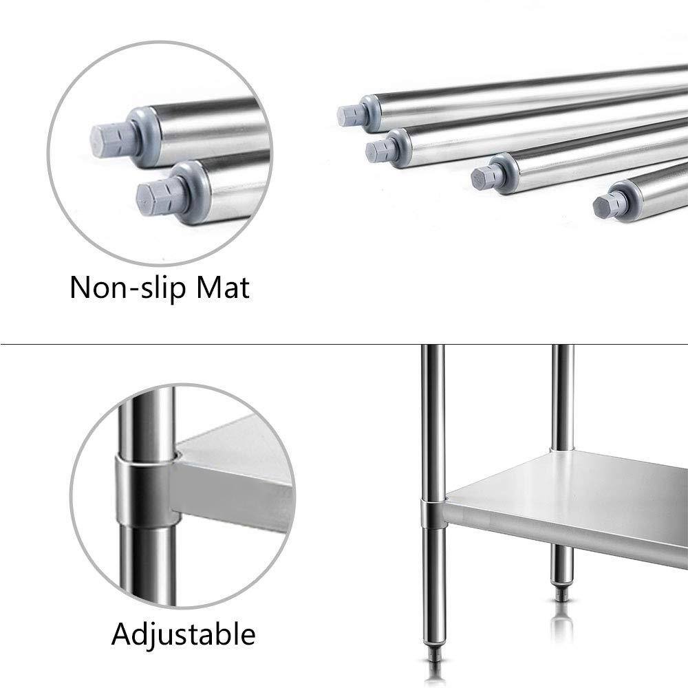 tunuo 60 in. x 24 in. Stainless Steel Kitchen Utility Table with Adjustable Bottom-Shelf and Adjustable feet