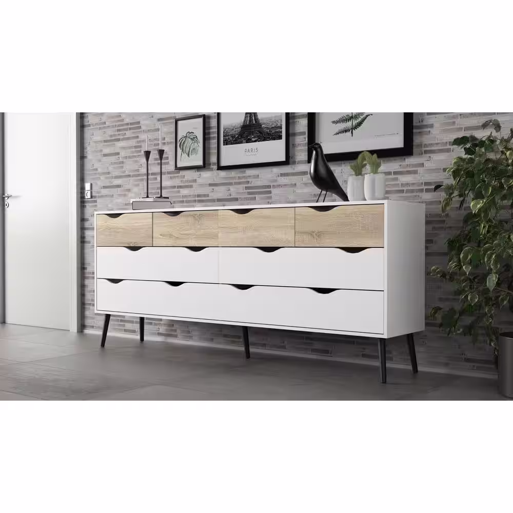 Tvilum Diana 8-Drawer White/Oak Structure Dresser
