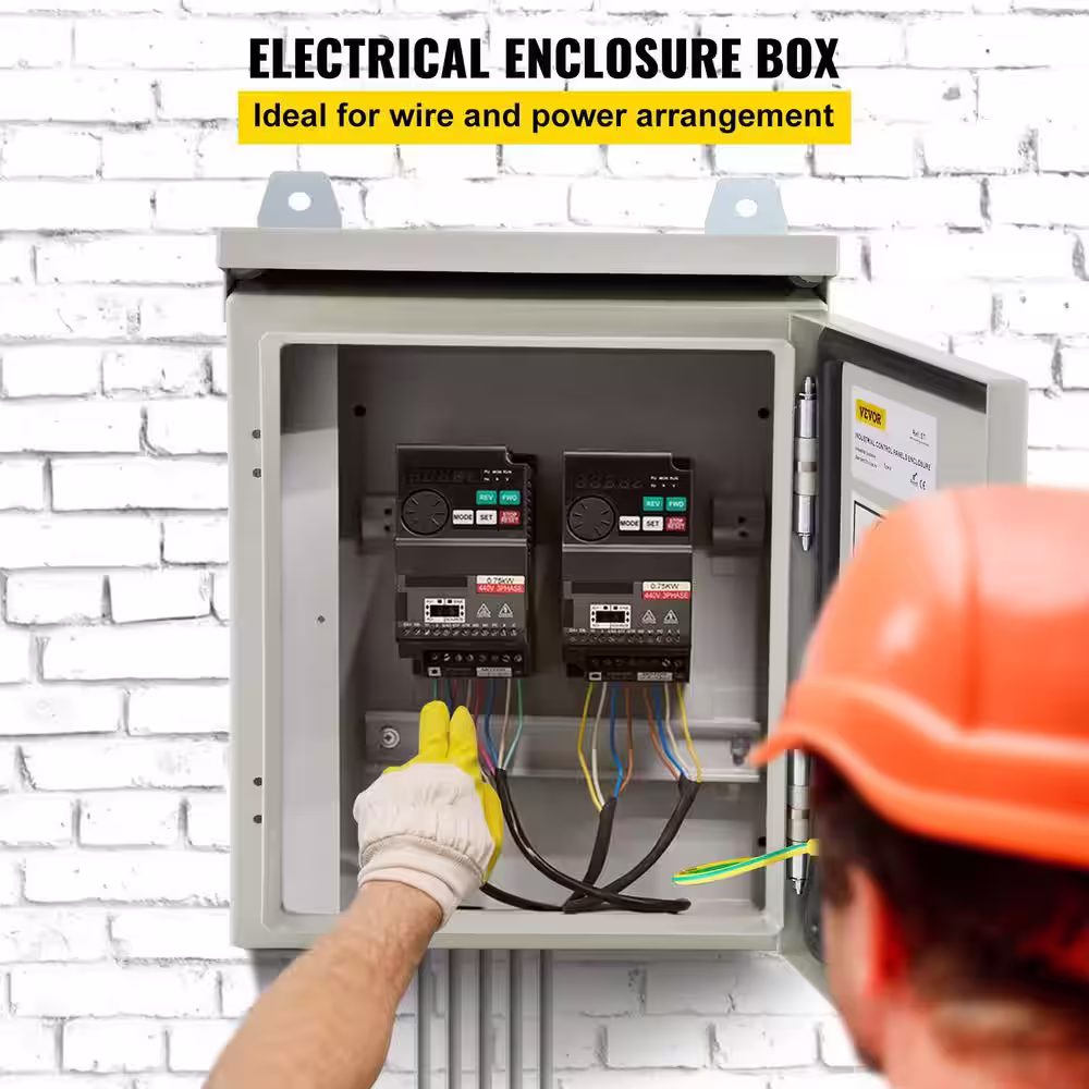 VEVOR 8x16x16 in. Electrical Box Enclosure NEMA 4X Outdoor Junction Box Carbon Steel Hinged with Rain Hood for Outdoor Indoor