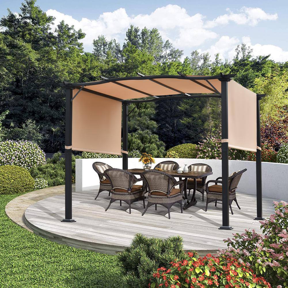 Mondawe 10 ft. x 8 ft. Sunshade Pergola Metal Frame Gazebo Grape Trellis with Retractable Canopy