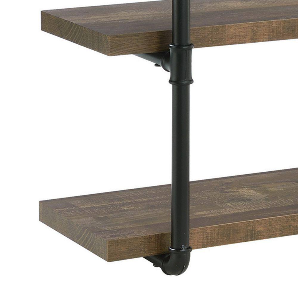 Benjara 11.5 in. L x 39.25 in. W x 46 in. H Brown Wooden Wall Shelf with 4-Tier Shelves and Pipe Design Frame
