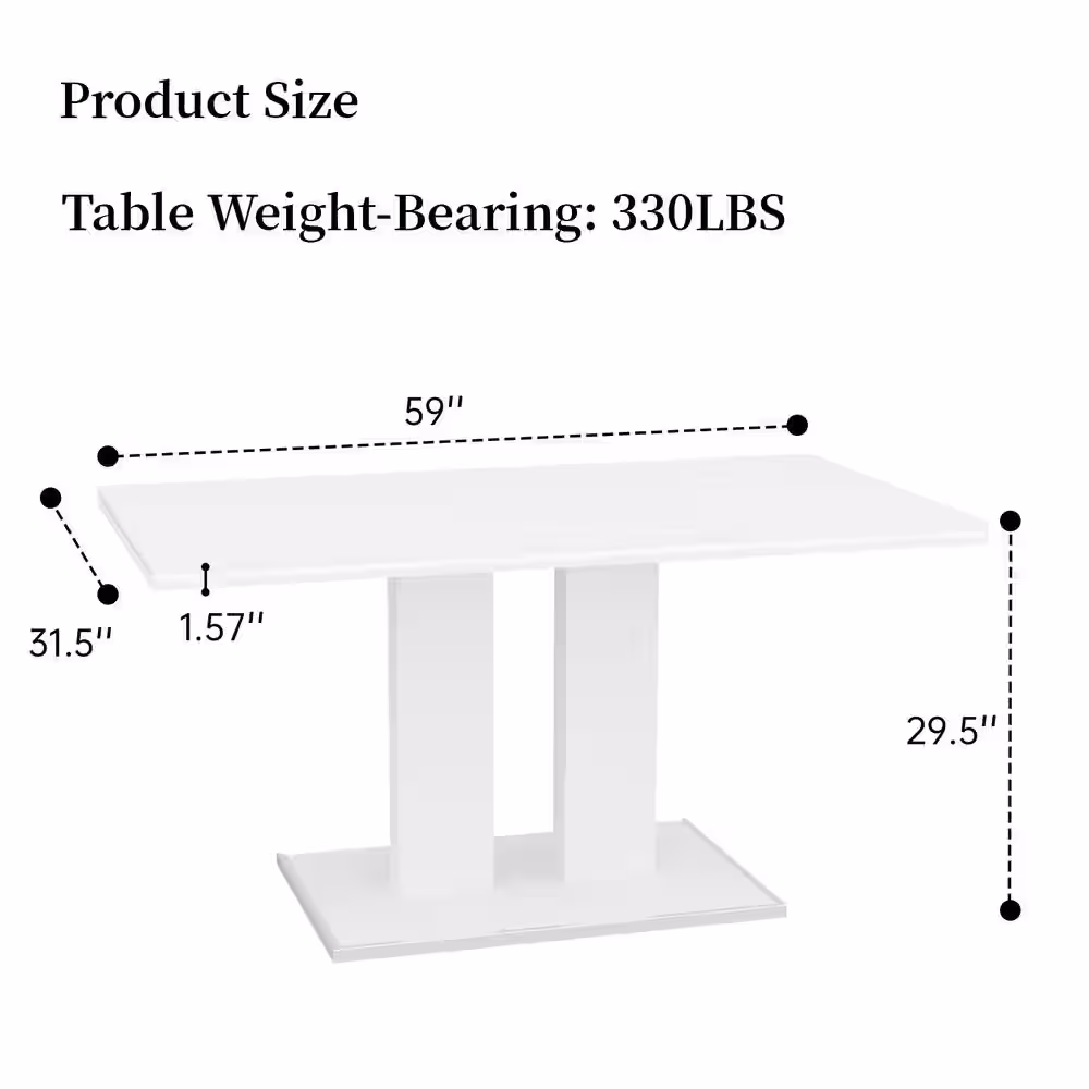 GOJANE 3-Piece White Dining Table Set 59 in. Rectangle Table, 1  L-Shaped Black Bench and 1 Black Bench