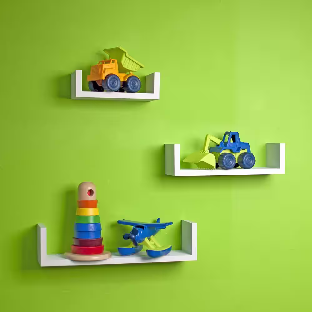 DANYA B 17 in. x 4 in. White Floating 'U' Laminated Shelves (Set of 3)