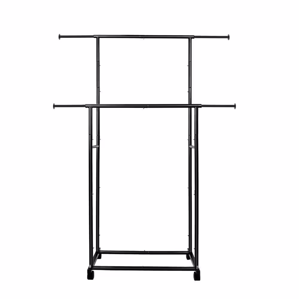 None Black Metal Garment Clothes Rack Double Rod 48 in. W x 65 in. H
