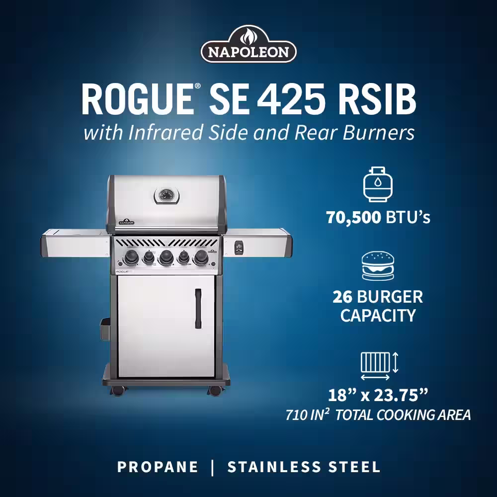 NAPOLEON Rogue 3-Burner Propane Gas Grill in Stainless Steel with Infrared Rear and Side Burners