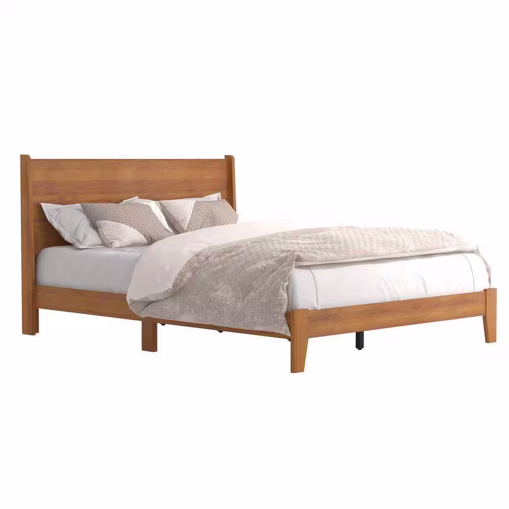 GALANO Abby Retro Amber Walnut Wood Frame Queen Bed With Headboard