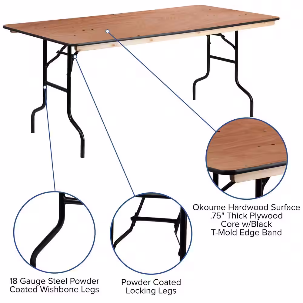 Carnegy Avenue 72 in. Natural Wood Tabletop Metal Frame Folding Table