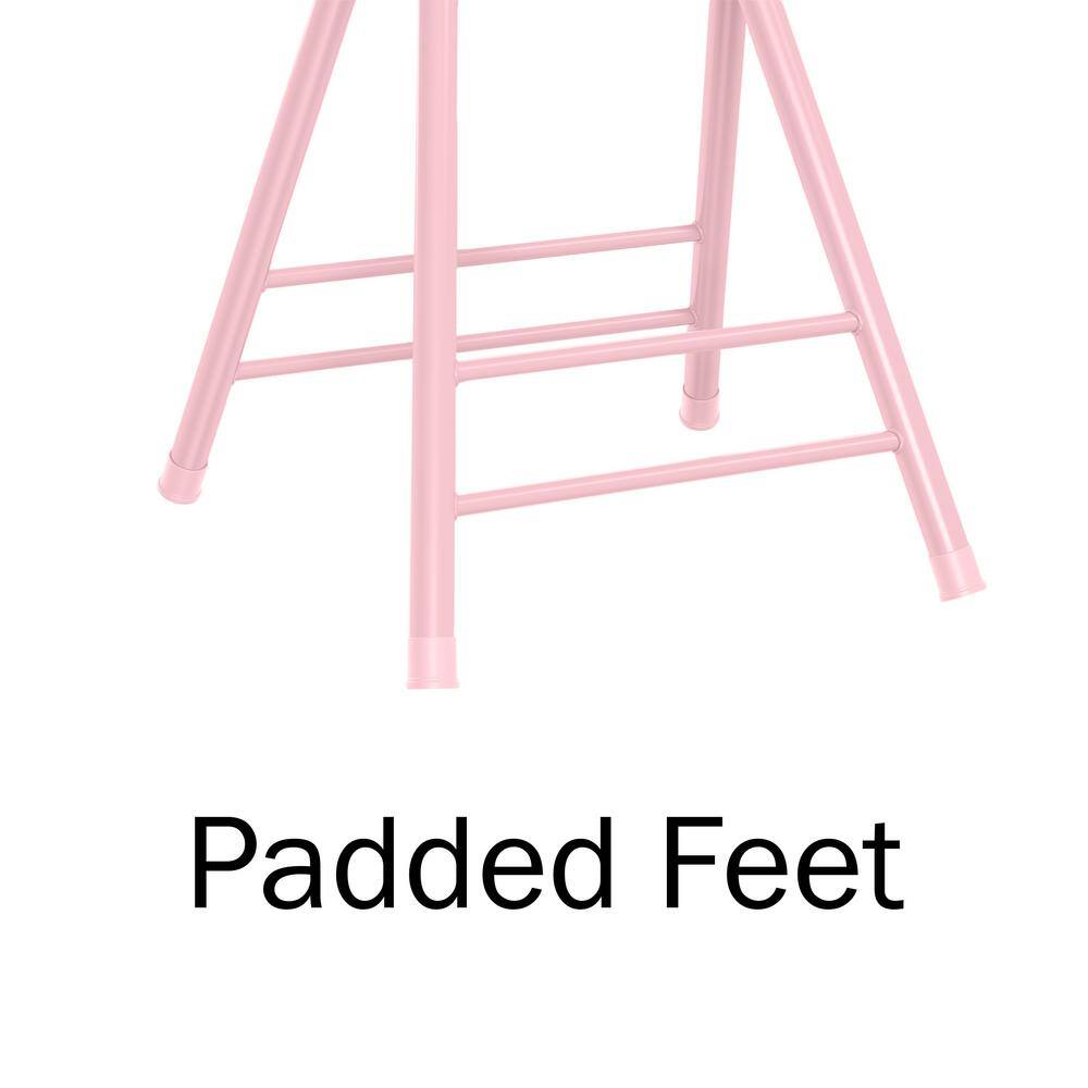 Trademark Home Pink Steel Padded Seats Folding Bar Stools 24 in. Set of 4