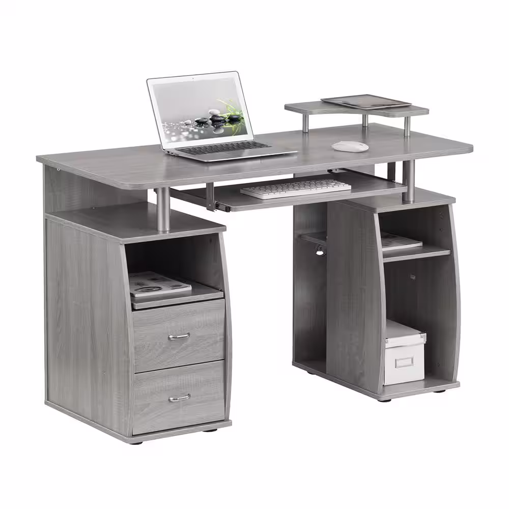 TECHNI MOBILI 47.25 in. Rectangular Gray 2 Drawer Computer Desk with Keyboard Tray
