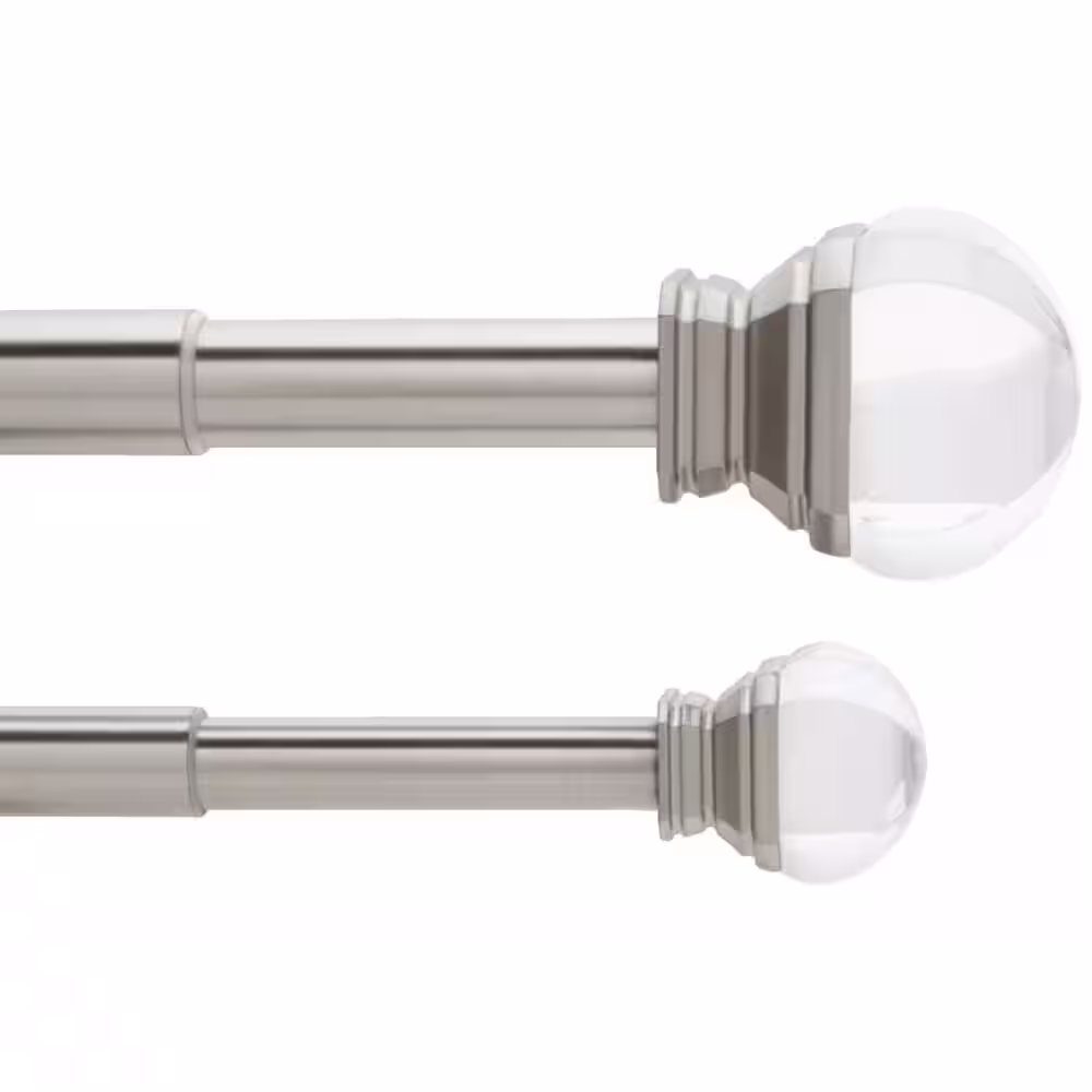 None 36 in. - 72 in. Telescoping 1 in. Double Curtin Rod Kit in Brushed Nickel with Crystal Square Finials
