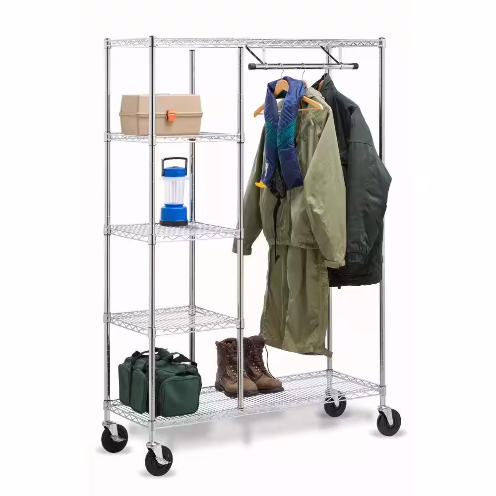 Honey-Can-Do 48 in. x 68 in. Heavy Duty Steel Rolling Closet Garment Rack in Chrome