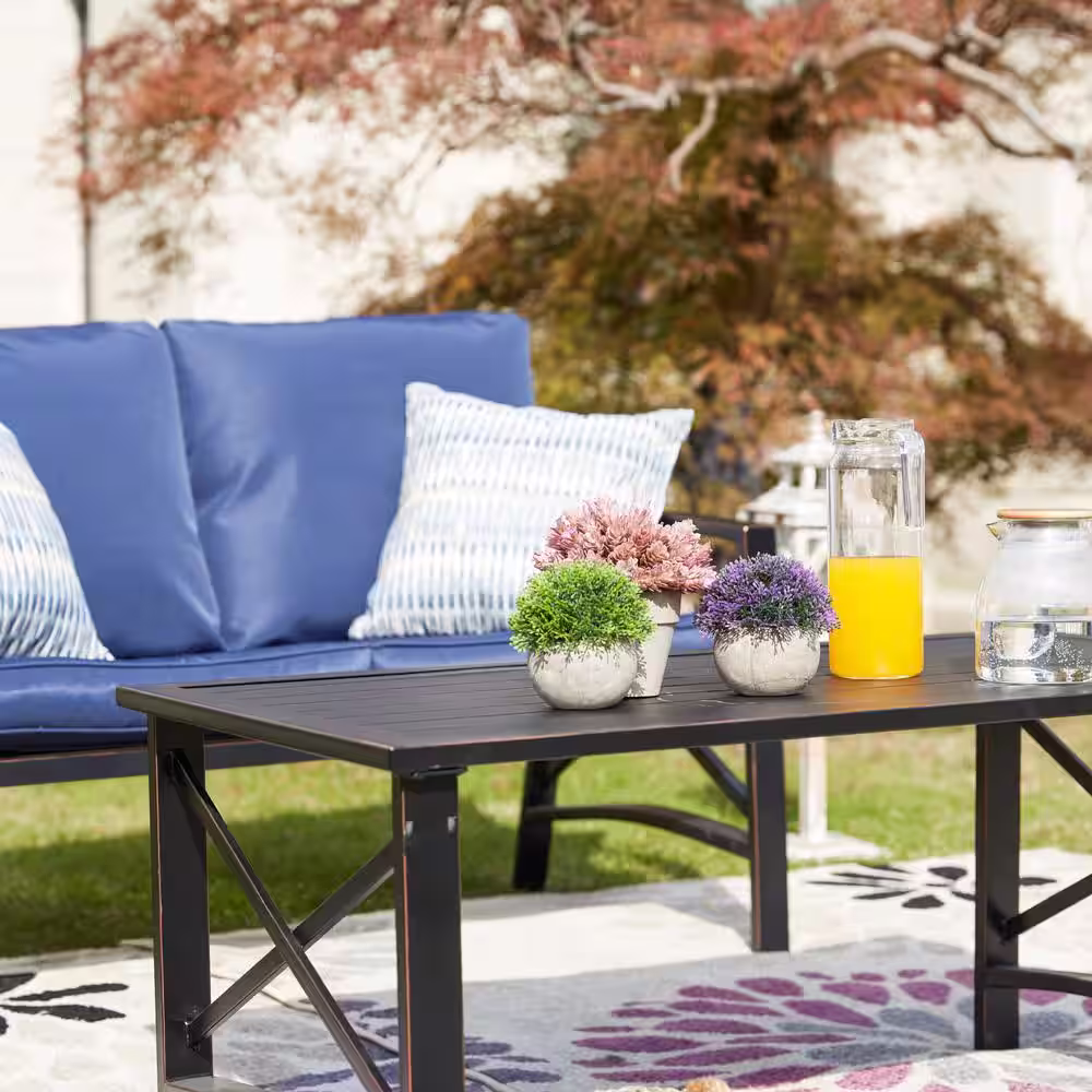 Patio Festival 5-Piece Metal Patio Conversation Set with Blue Cushions