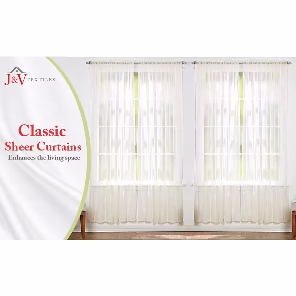 J&V TEXTILES Solid Sage 55 in. W x 84 in. L Rod Pocket Sheer Window Curtain Panel (Set of 4)