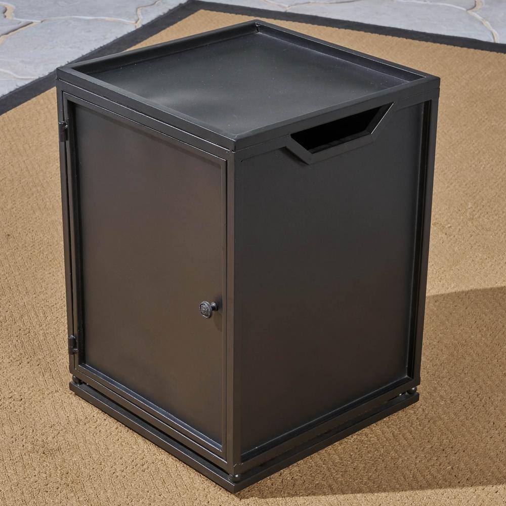 Noble House Meyer 15.75 in. x 22 in. Rectangular Concrete Propane Fire Pit in Brown with Tank Holder