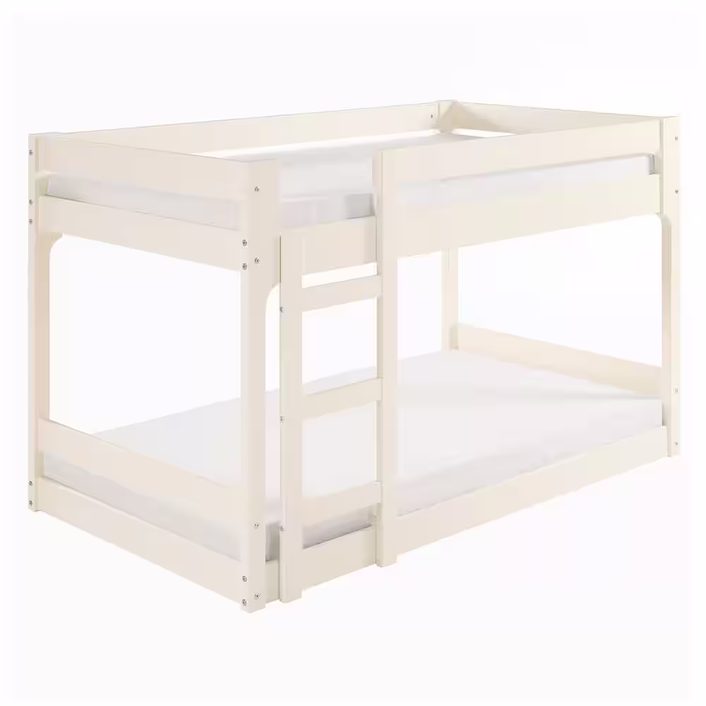 Welwick Designs White Solid Wood Twin Over Twin Bunk Bed with Integrated Ladder