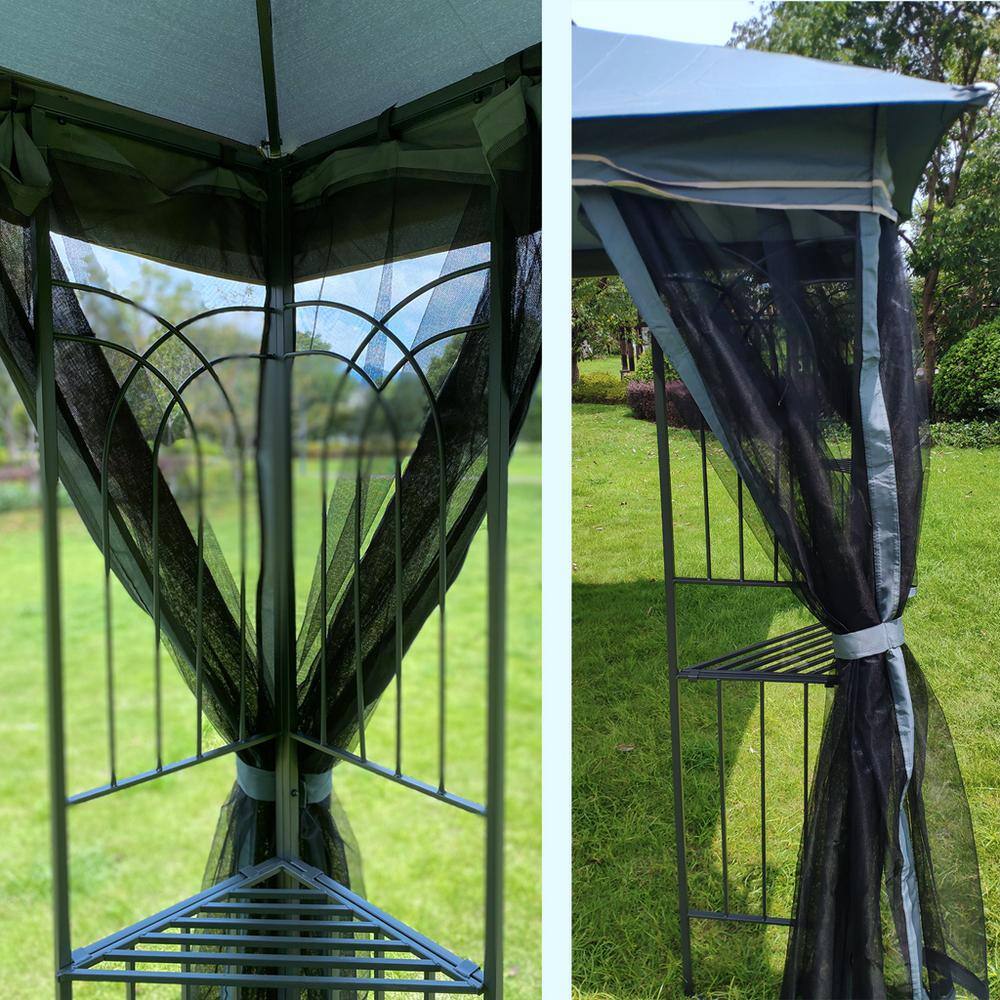 None 13 ft. x 10 ft. Gray Top Patio Gazebo Canopy Tent With Ventilated Double Roof and Mosquito Net