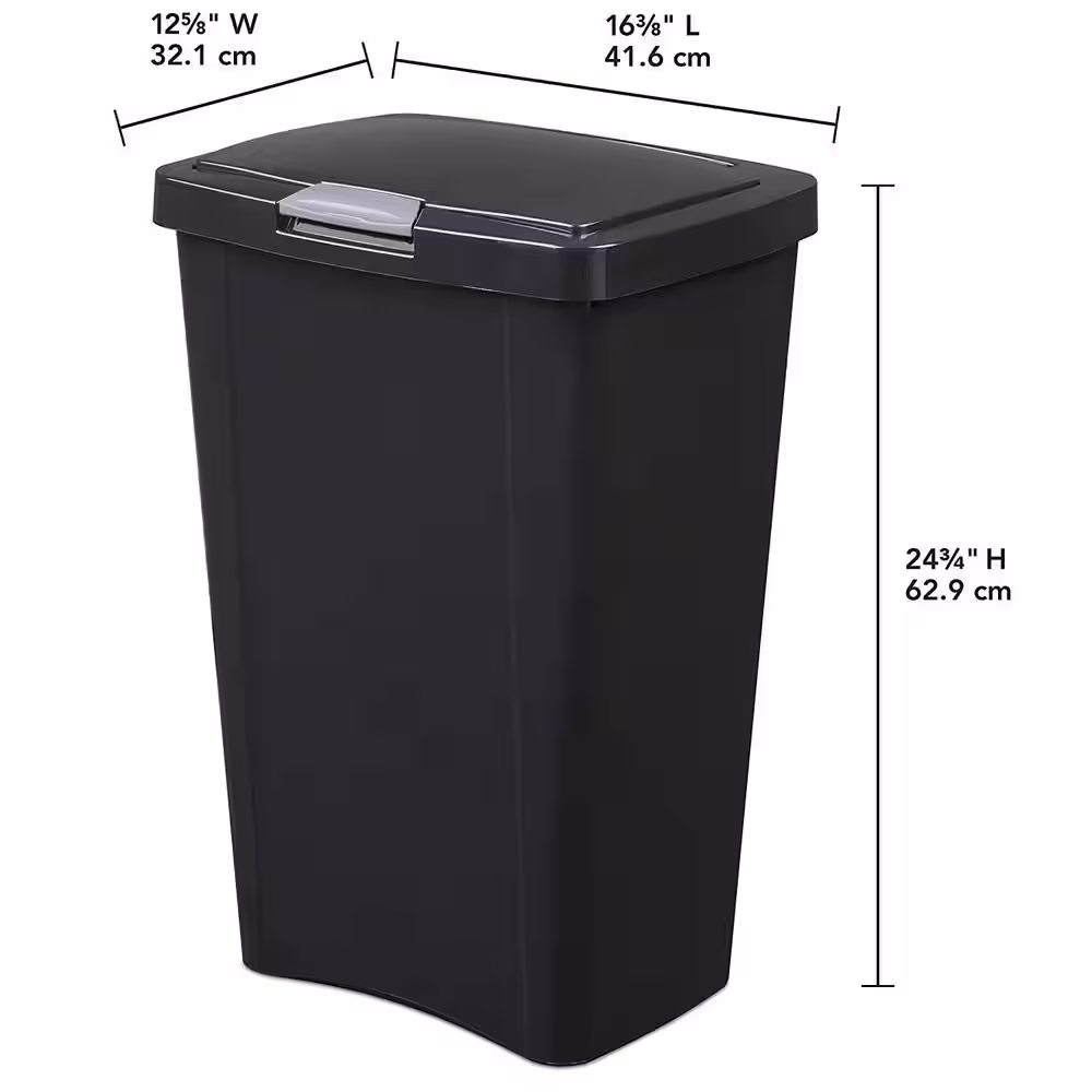 Sterilite 13 Gal. TouchTop Wastebasket with Titanium Latch in Black (4-Pack)