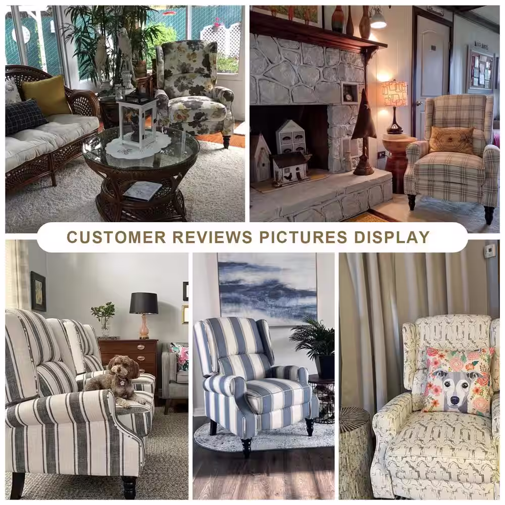 JAYDEN CREATION Bogazk Modern Plaid Grey Polyester Pattern Manual Recliner with Wingback and Rubber Wood Legs